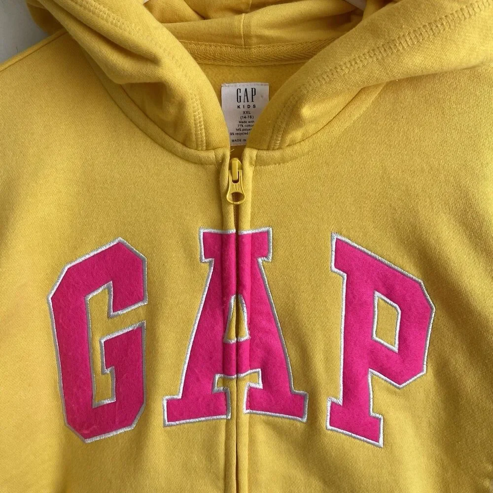 GAP Girls Youth XXL 14/16 Fleece Hoodie Zip Up Sweatshirt Yellow‎